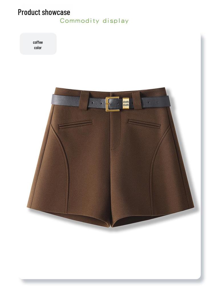 Women's 2024 High-Waist Khaki Wide-Leg Pants & A-line Shorts Set for Autumn/Winter