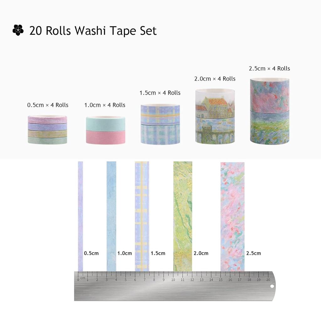 Floral Green Washi Tape Set, 20 Rolls Cute Seasonal Masking Tape Aesthetic Journaling Supplies for Planner Scrapbooking Calendar Card Making