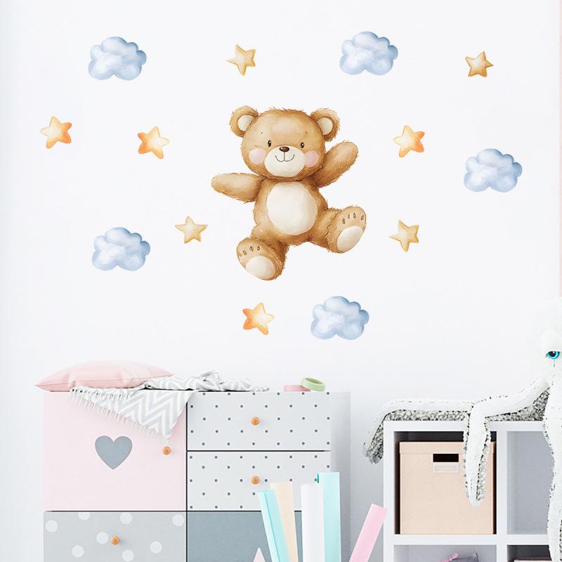 Cartoon Bear Cloud Star Wall Stickers for Kids Room Nursery Home Decor Self Adhesive Removable Wall Decals