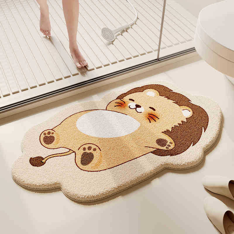 Cartoon Animal Bathroom Floor Mat, Shower Room, Non-Slip And Easy To Take Care Of, Imitation Cashmere Foot Mat, Household Dirt-Resistant And