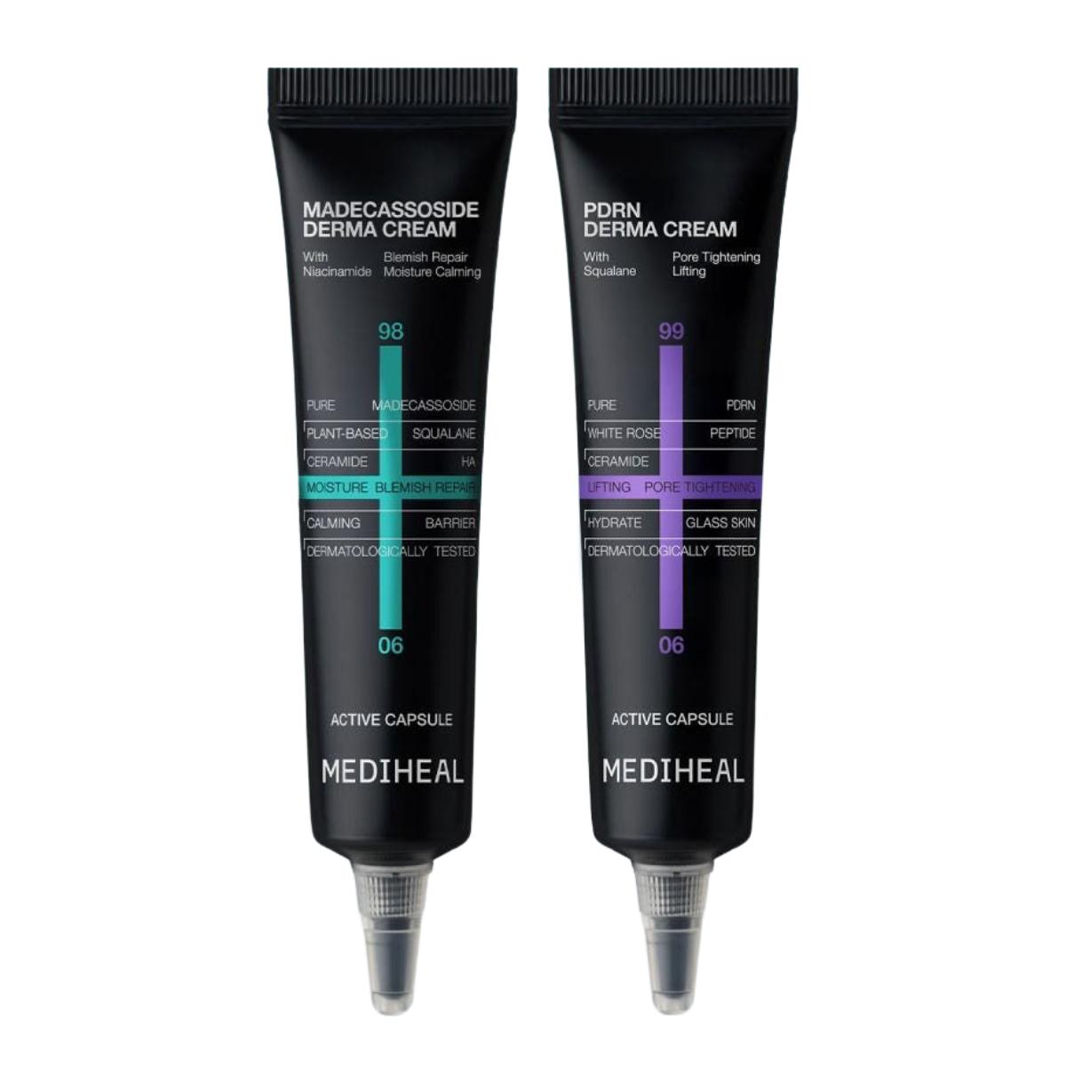 Mediheal Derma Cream Miniature 15ml Duo Set (Madecassoside & PDRN) Skin-Smoothing Moisturizing Cream Set