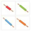 New Non-Stick Silicone Rolling Pin Multicolor Wooden Handle Pastry Dough Roller Round Flour Roller