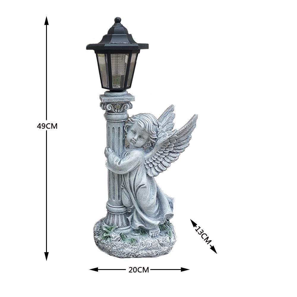 Ornamento da Giardino Solare Angelo Retrò Scultura in Resina