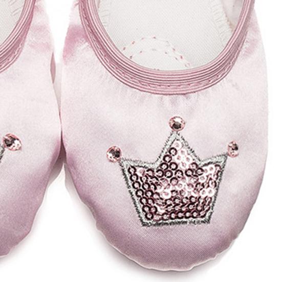 1 Pair Girls Ballet Shoes Soft Sequin Crown Pattern Anti-skid Bottom Elastic Band Faux Silk Toddler Big Kid Children