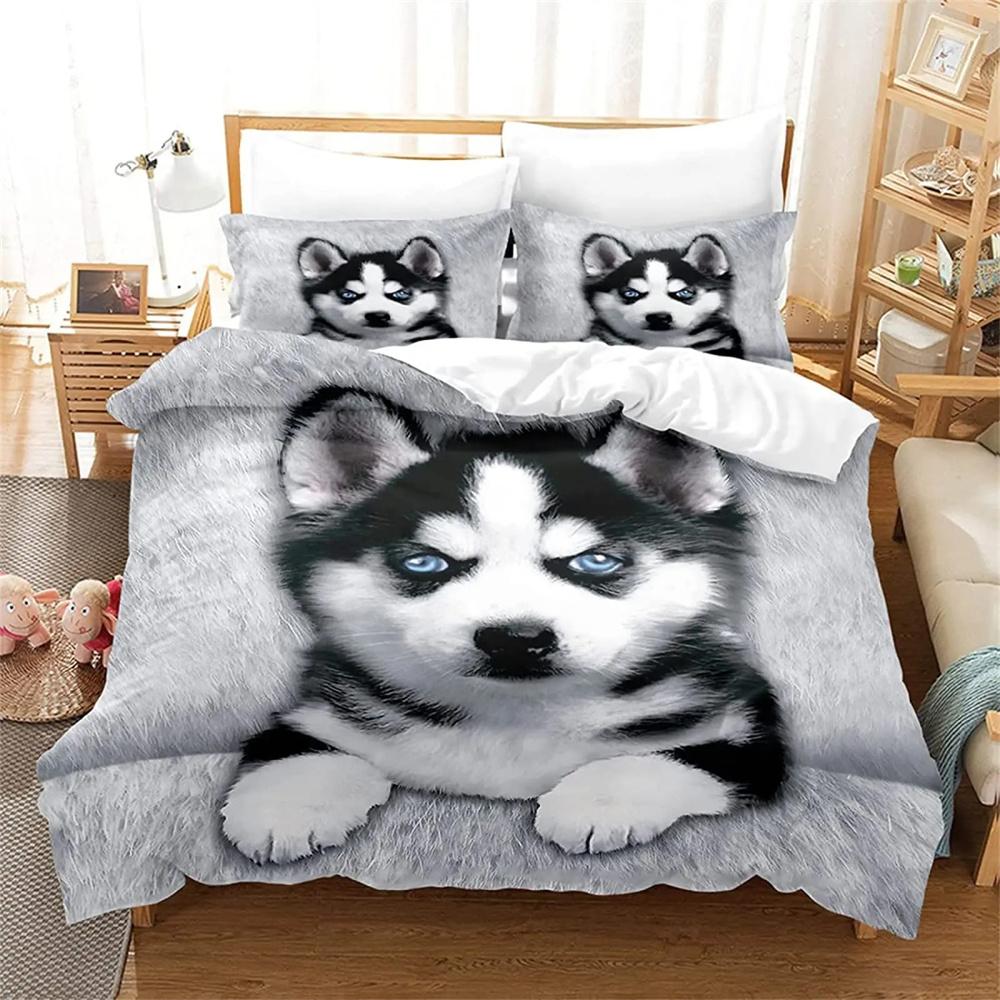 Bellissimo Set Copripiumino Husky 3d Cucciolo Cane Husky Set Biancheria da Letto Cane Carino Copripiumino Singolo Matrimoniale Queen King Size Moda Moderno Regalo