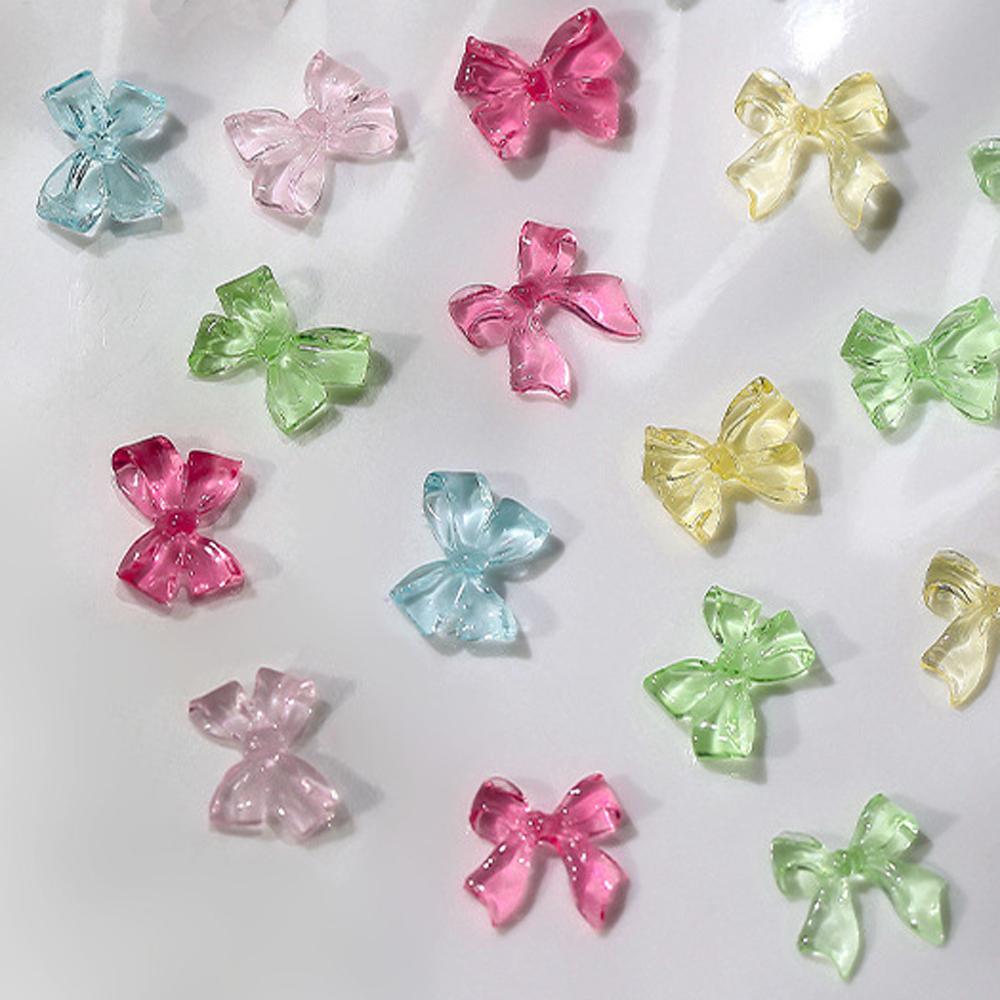 100pcs Kawaii Candy Bow Nail Charms Cute Transparent Jelly Color 3D Resin Ribbon Jewelry Nail Art Bowknot Decoration