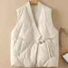 Autumn and Winter Light Down Cotton Clothes Vest Buckle Cross Neck Padded Cotton Vest Women's Retro Mother Winter Coat