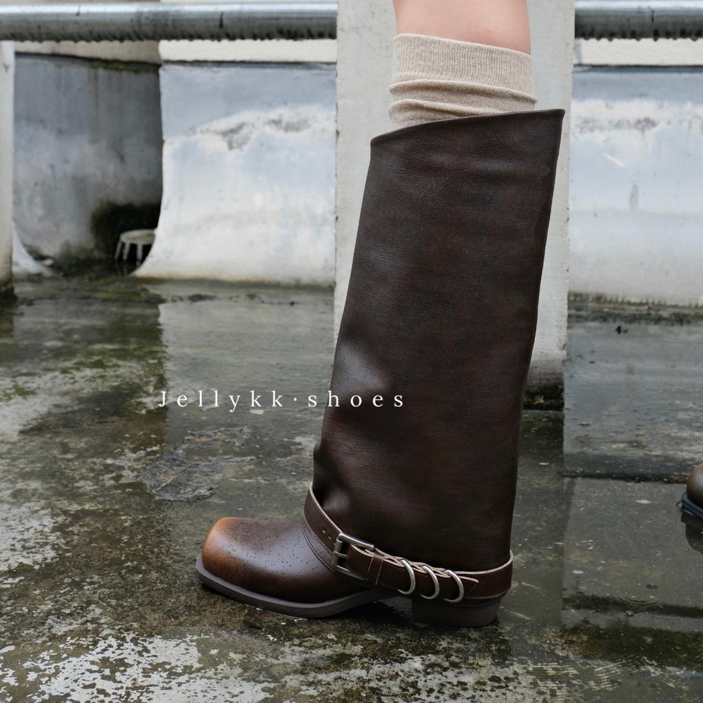 Cowhide version~ Punk street retro polished Martin boots women's 2025 square head old metal warehouse tube western boots