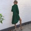 YYFS Women's Fashion Spring Fall Solid Color Print Long Sleeve Half Turtleneck Middle Waistline Casual Dresses