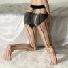 Skinny Striped Pantyhose Women Sexy Open Crotch Tights Oil Shiny Thin Transparent Stockings  Pole Dance Clubwear