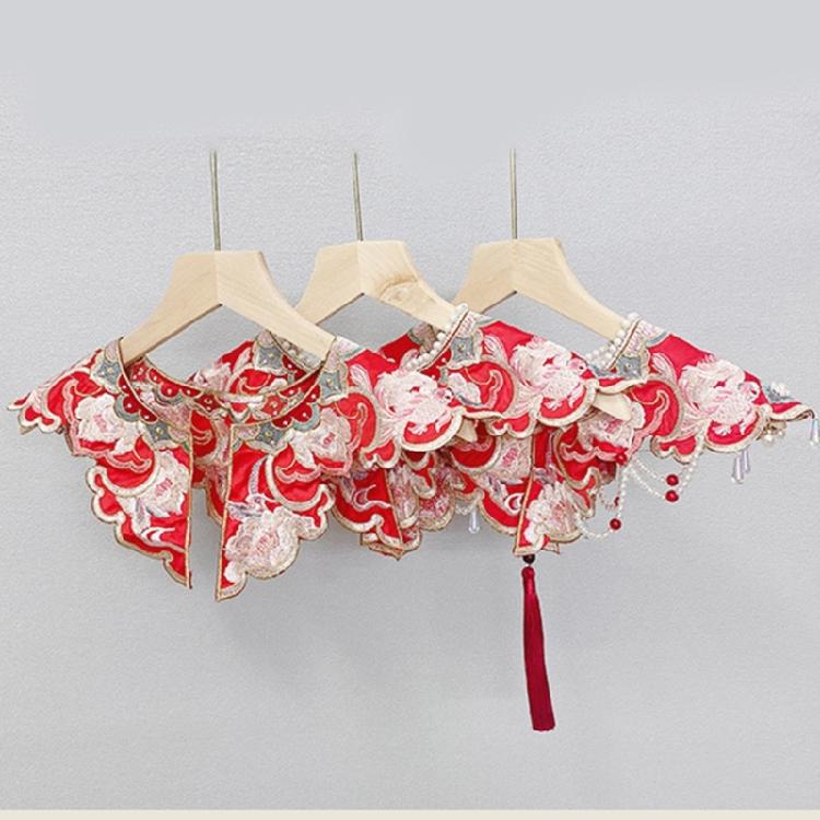 Chinese Embroidered Floral False Collar for Girl Sweater Dress Clothes Decorative Collar with Tassels Sewing Applique