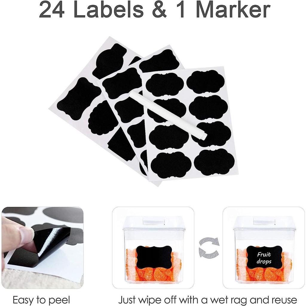 Airtight Food Storage Containers, 7 Pieces BPA Free Plastic Cereal Containers with Easy Lock Lids, Include 24 Labels