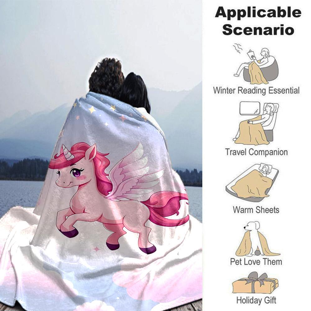 1pc Unicorn Fantasy blanket Lightweight Flannel Throw for Sofa Bed Travel Camping Livingroom Office Couch Chair