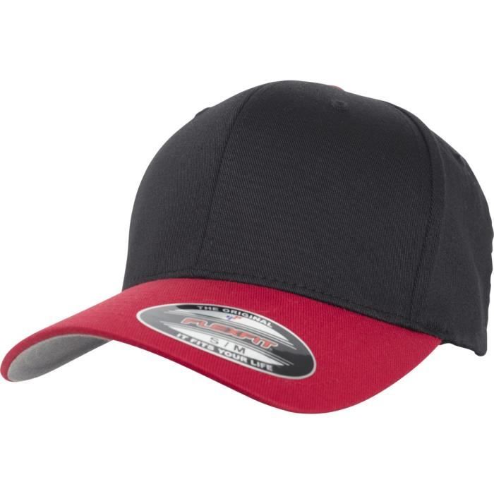 Casquette de baseball - Flexfit - WOOLY COMBED - Stretchable - Noir/Rouge - Sportswear