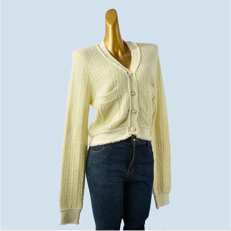 Fashion Classic Style Loose Short Single Breasted Long sleeve Autumn Sweet Cardigan V-neck Women Coat Solid Knit sweater