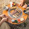 Folding Barbecue Stove Outdoor Camping Tea Boiling Stove Wood Grain Round Folding Table Picnic BBQ Stove