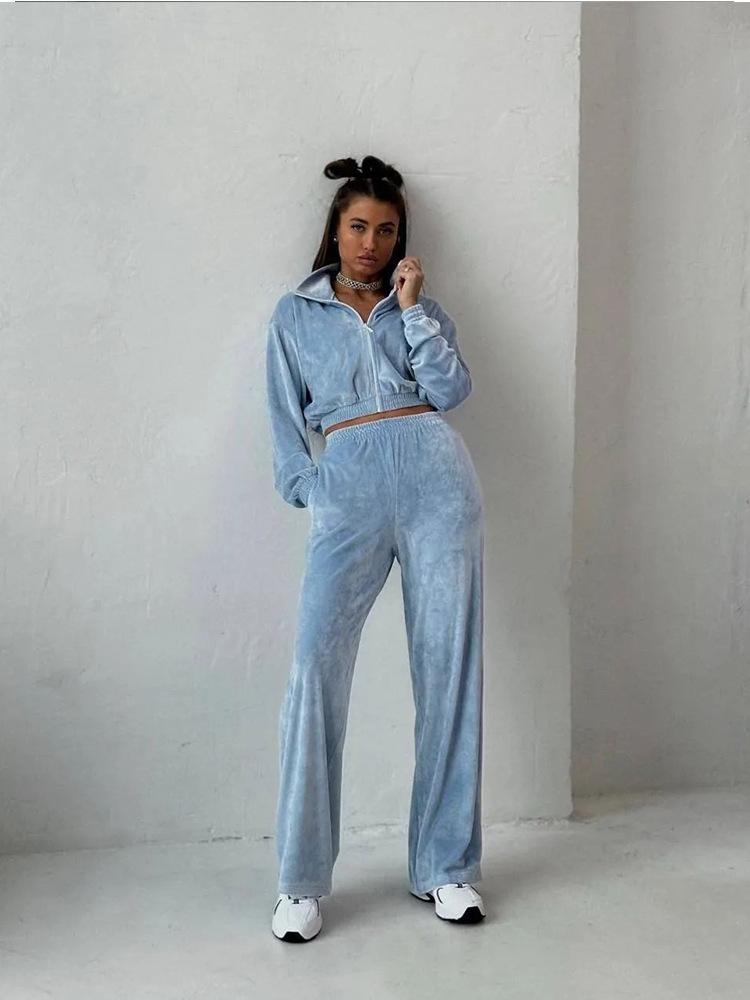 2026 New Style Women's Zip Up Hoodie Sweatshirt Set Long Sleeve Polo Collar Top with Pants Casual Tracksuit