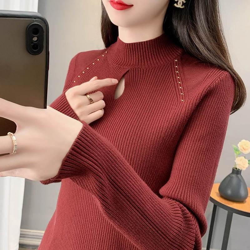 Sweater for Women Autumn Winter Thickened Warm Knitted Stretchy Long Sleeve Oversize Tops