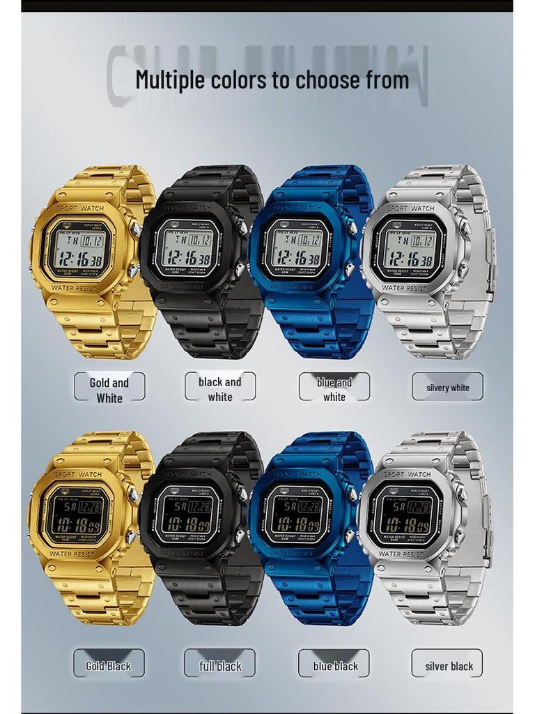 Sanda Men's Square Waterproof Electronic Watch with Fashionable Light and Alarm Clock.