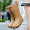 Rain Shoes Women's Medium Tube Fashion Style Bundle Mouth Versatile Rain Boots Outside Wear Camping Waterproof Shoes Kitchen Work Car Wash Non-slip
