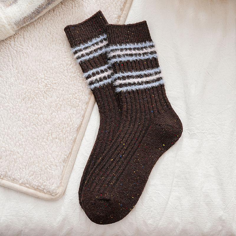 Socken Mittelhohe Socken Saison Warmes Fleece Verdickte Wollsocken Retro Flockstreifen Internet-Berühmtheit Stacking Socken