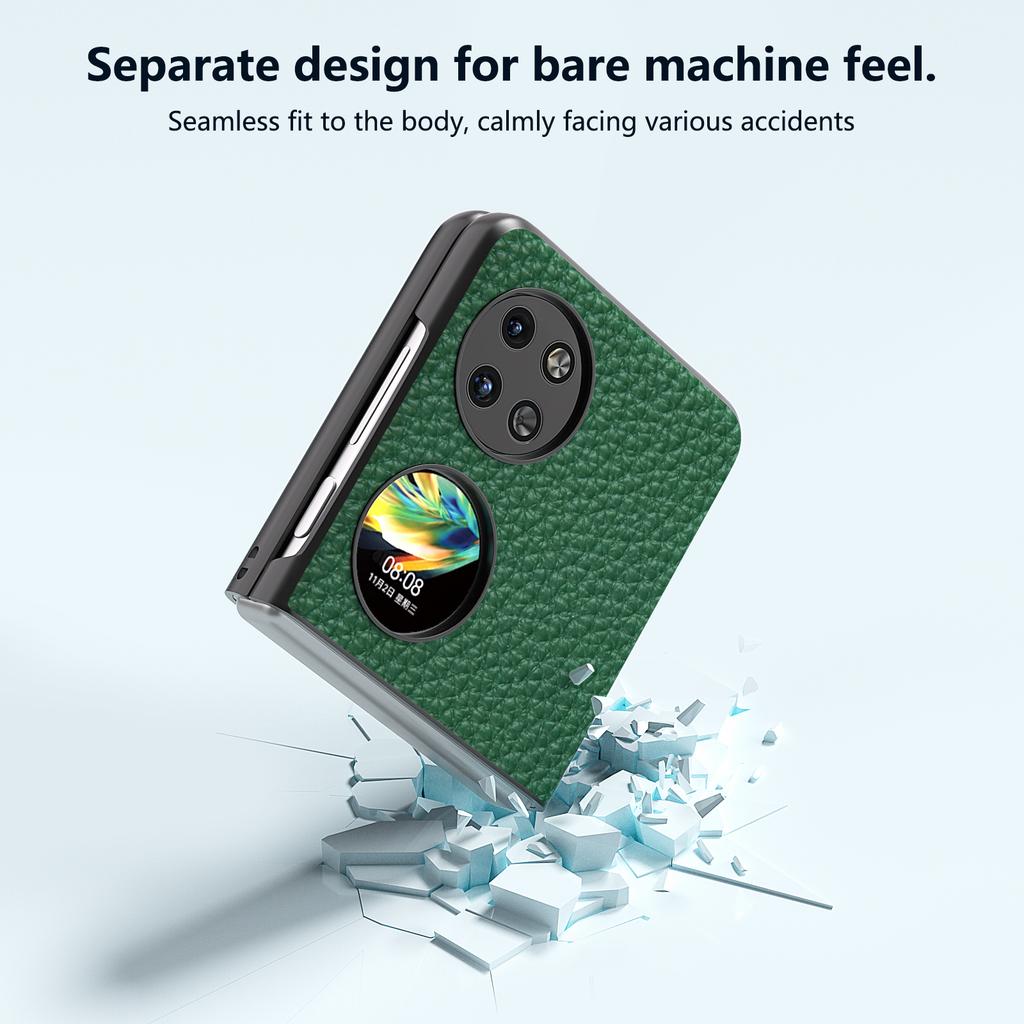 For Huawei Pocket 2 Phone Case Genuine Cow Leather with Hard PC Inner Shell Litchi Texture