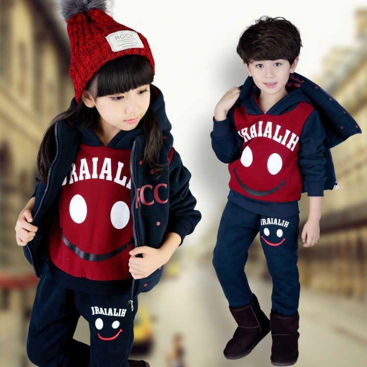 Children's Autumn & Winter Clothing Set: Velvet-Lined Three-Piece Suit for Kids Aged 4-9, Boys' and Girls' Sweatshirts Included.