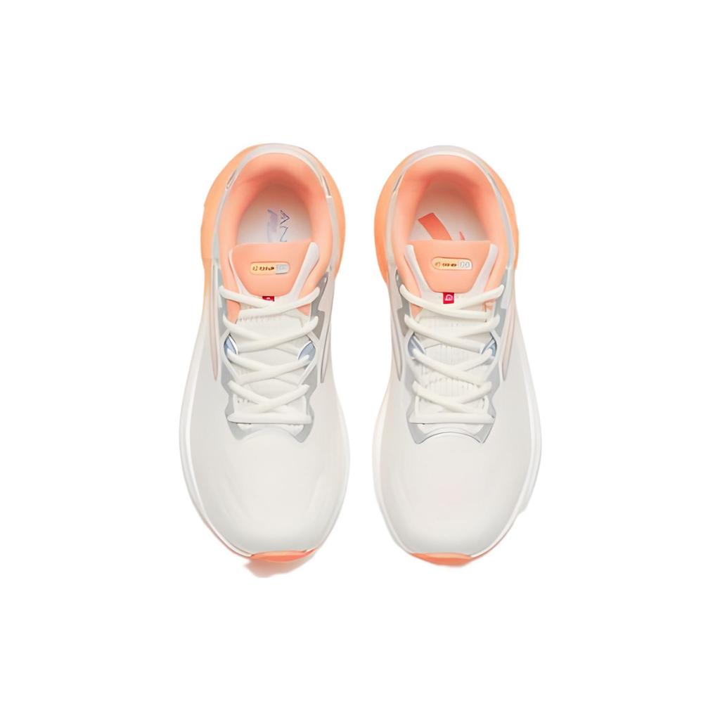 New Anta C100 Collection Wear Resistant Low Top Running Shoes Women's White Orange Silver 122245586-1