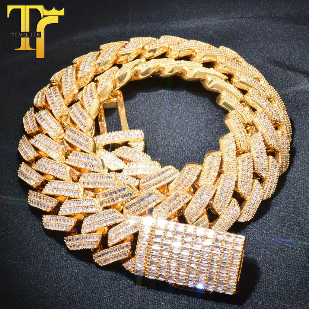 New Two-Row Ladder Zircon Gold Cuban Chain Necklace - Versatile and Fashionable Design