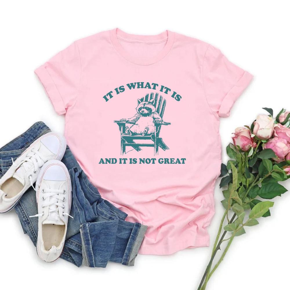 

Футболка «Это то, что есть, и это не здорово» Футболка с забавным енотом Женские футболки с коротким рукавом Футболки с ретро-графикой Женская одежда S