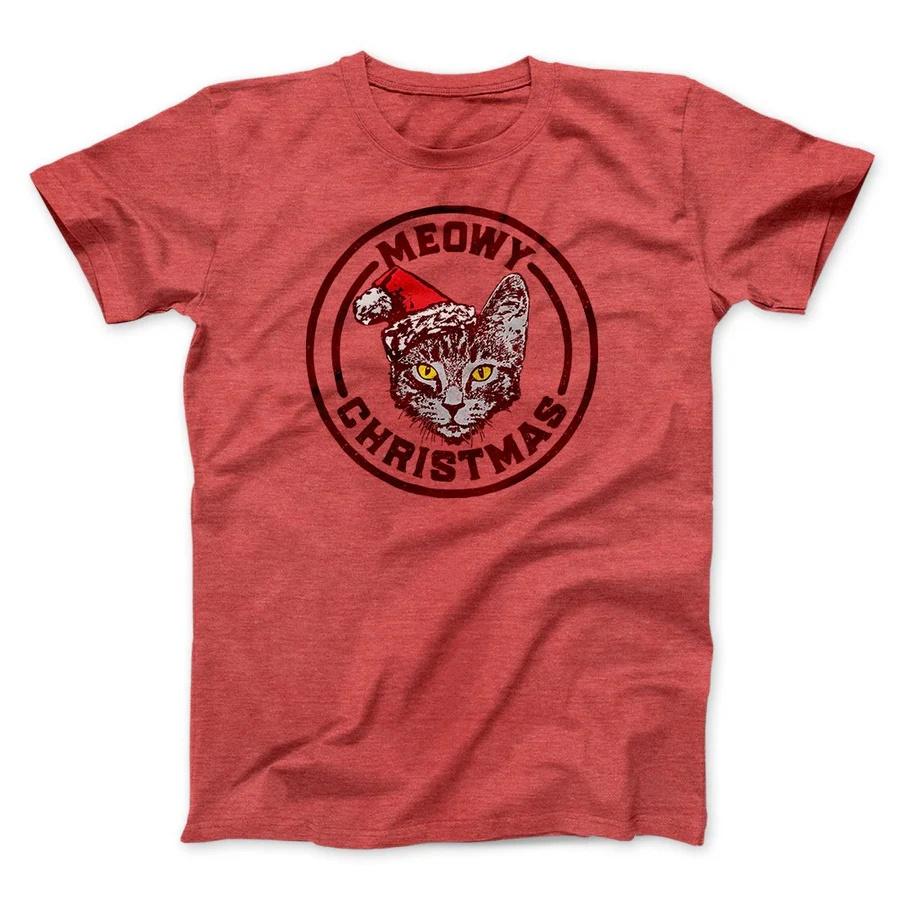 MEOWY CHRISTMAS Printed Pure Cotton Tshirt for Men and Women Fashion Casual Short Sleeved Shirt SpringSummer New Collection