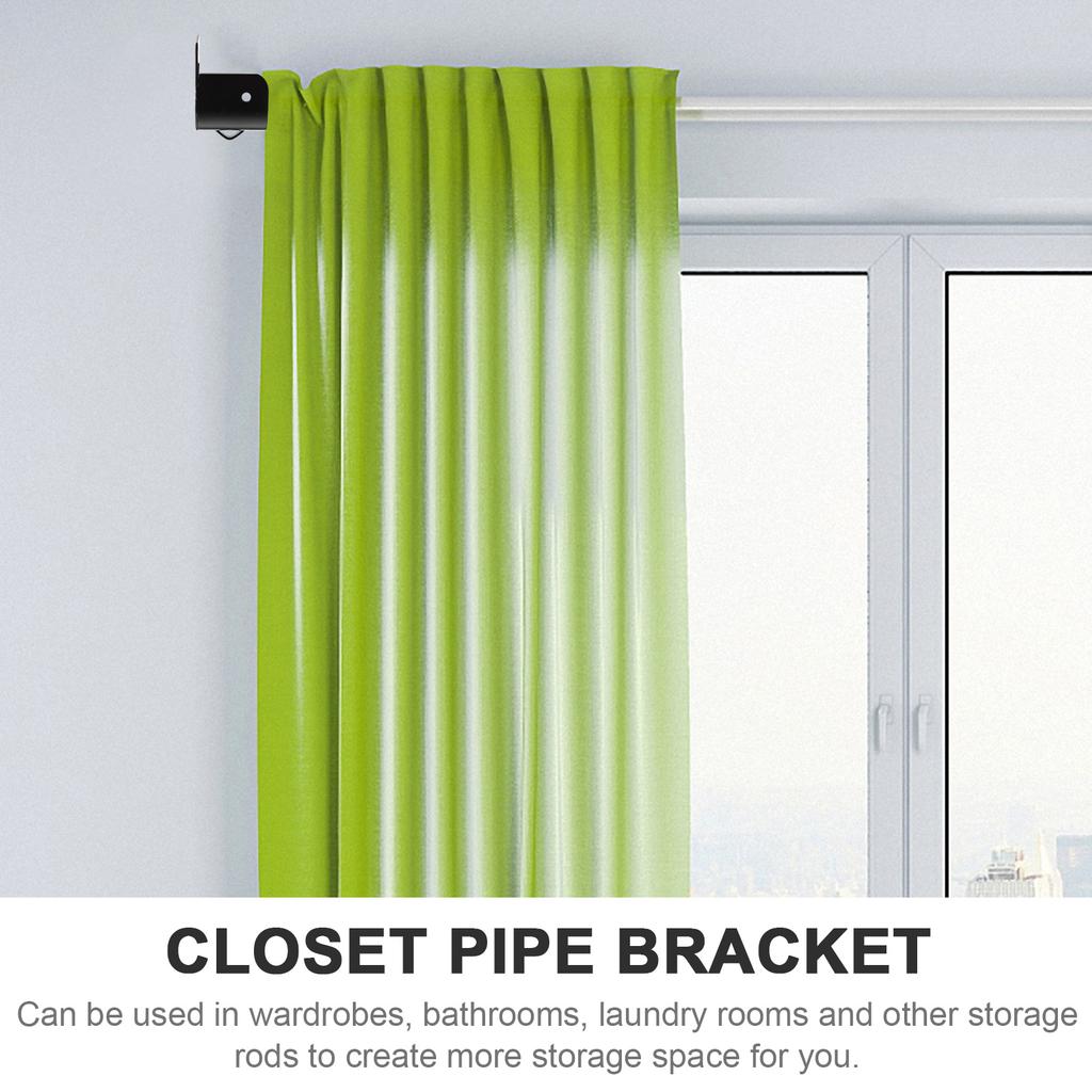 4 Pcs Black Curtain Rod Flange Closet Pipe Bracket Wardrobe Flange Rod Holder U Shape Shelf Support Closet Rod Socket Hardware