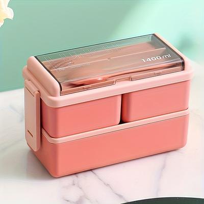 1pc Bento Boxes, Portable Double-layer Lunch Box With Cutlery And Lid, Reusable Food Storage Container, For Students, Travelers And Office Workers
