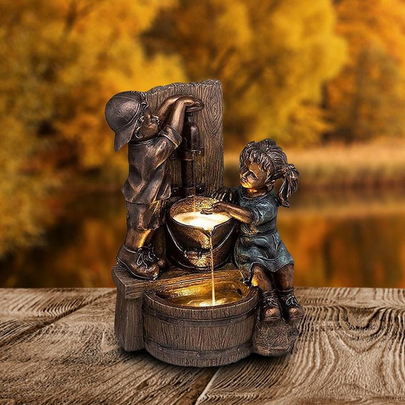 Latest Boy & Girl Sculpture Bath Pressure Water Statue Courtyard Resin Craft Garden Ornaments Garden Decoration Statue