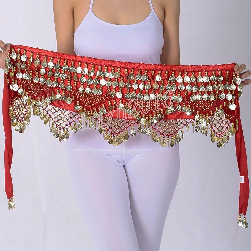 Glitter Sequins Belly Dance Waist Chain Golden Coin Bellydance Coins Belt Dance Costume