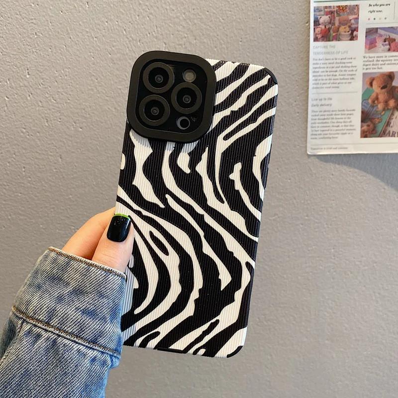 Módní Zebra Stripe Black White Pouzdro pro iPhone 11 13 12 14 15 Pro Max 15 Plus Pouzdra na telefony Nárazuvzdorný silikonový měkký zadní kryt