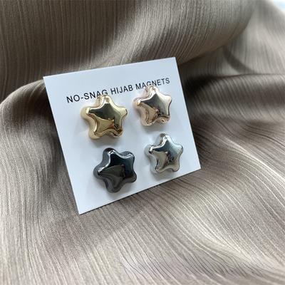 Spille magnetiche per hijab a forma di stella, metallo resistente placcato, senza buchi, moda, sciarpa musulmana, spille magnetiche sicure per hijab, gioielli per donna