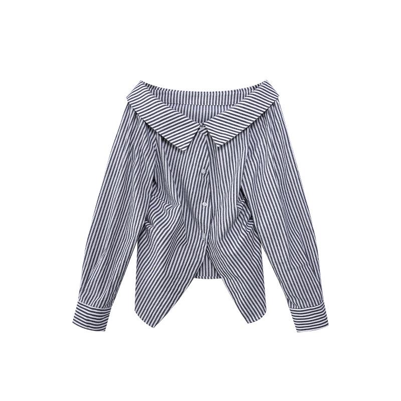 NEWOPEN 2025 Early Spring French Fashion Pure One-Shoulder Striped Women's Shirt C3270