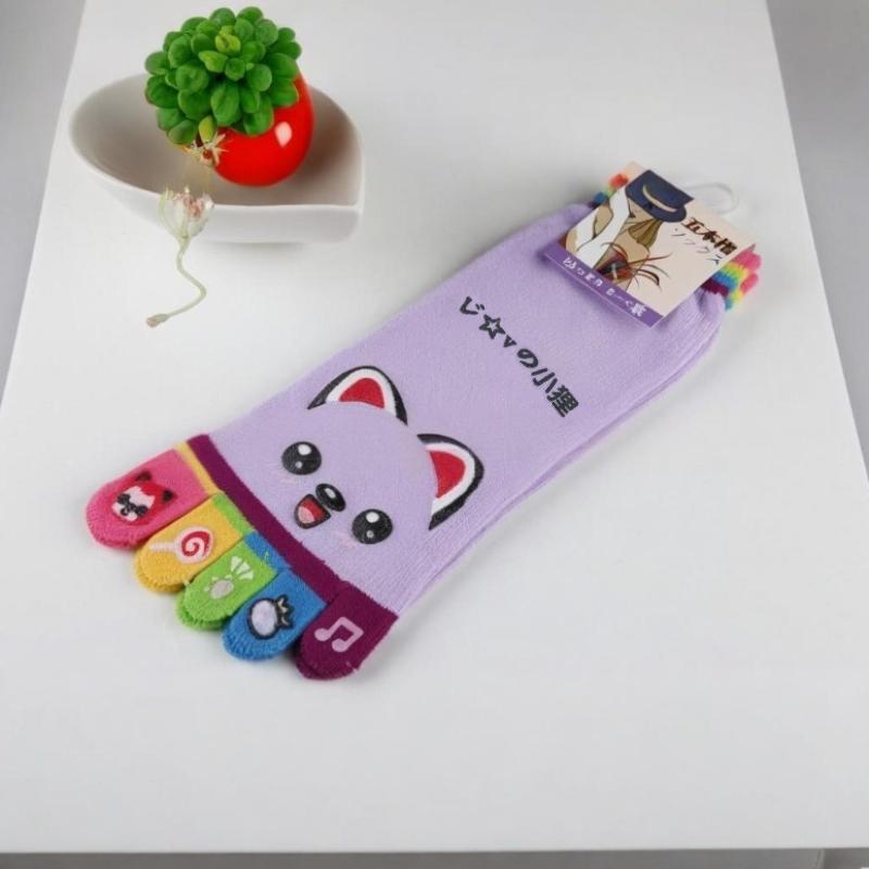 Cute Casual Five-Toed Crew Finger Show Funny Short Cartoon Cotton Socks Breathable Sweat Novelty Toe Socks High Quality