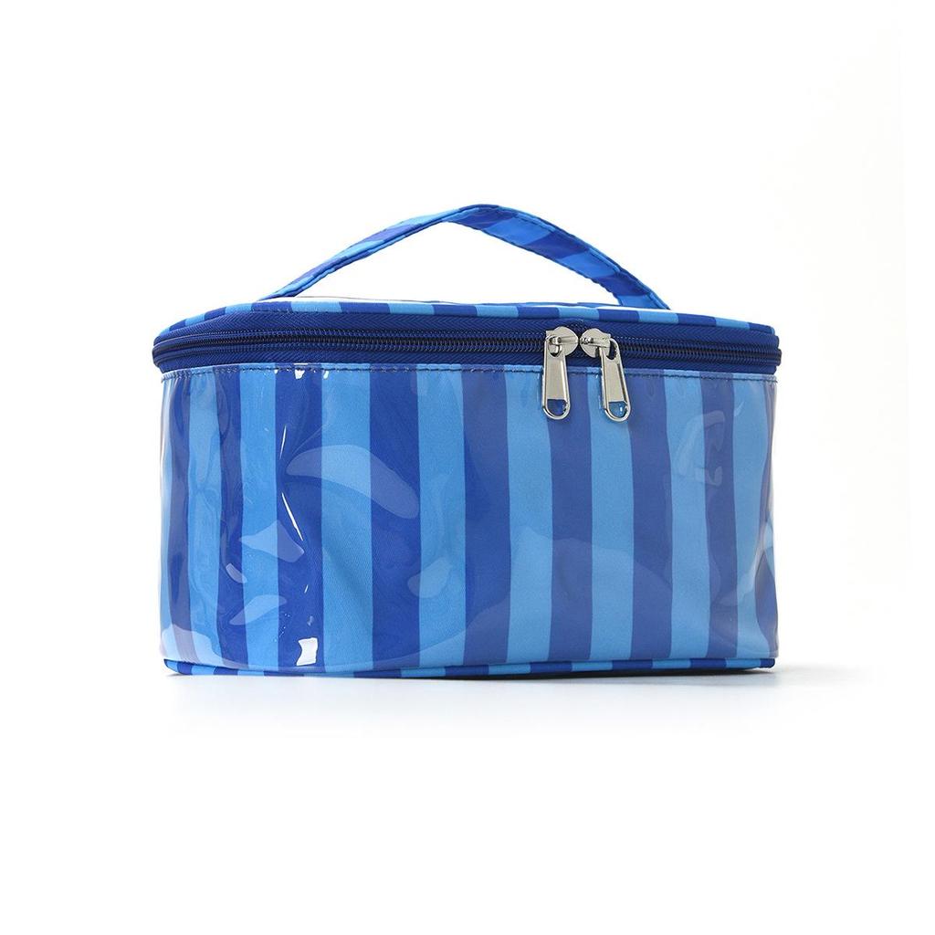 Color-Block Striped Makeup Bag: Large, Waterproof PVC Toiletry and Travel Storage Bag