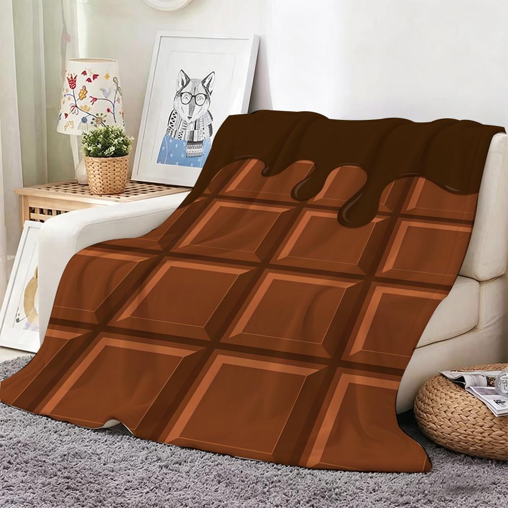Cute Cartoon Chocolate Throw Lightweight Flannel Blanket Soft Skin-Friendly For Summer Cooling