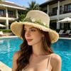 Sun Hat Wide Brim Floppy Edges Breathable Woven Straw Hat with Chrysanthemum Garland Lightweight Summer Beach Travel Hat