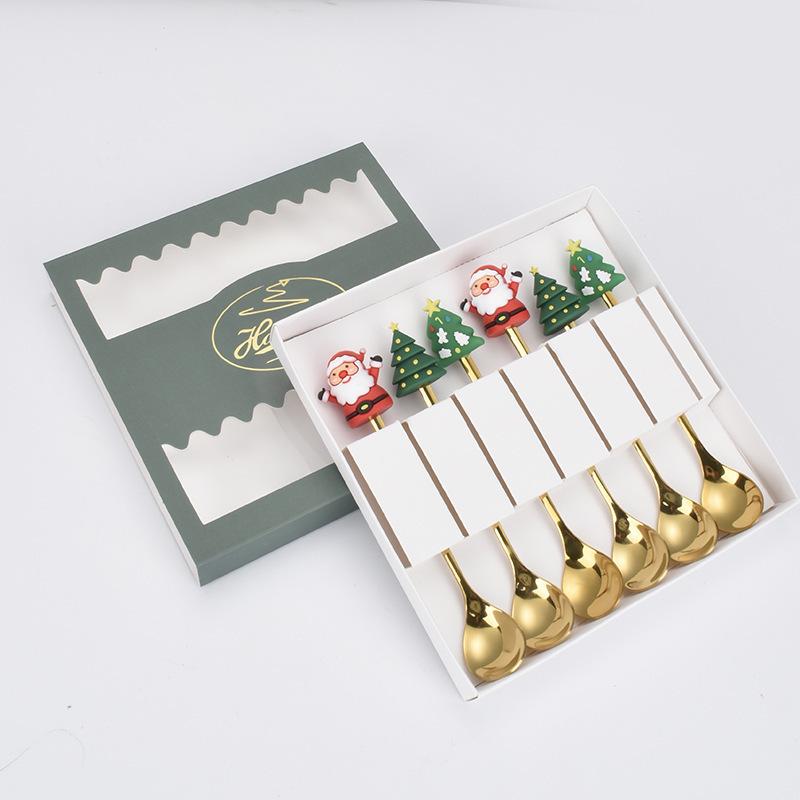Cartoon Christmas Tree Stainless Steel Dessert Cutlery Set: Cute Fruit Fork & Spoon Gift