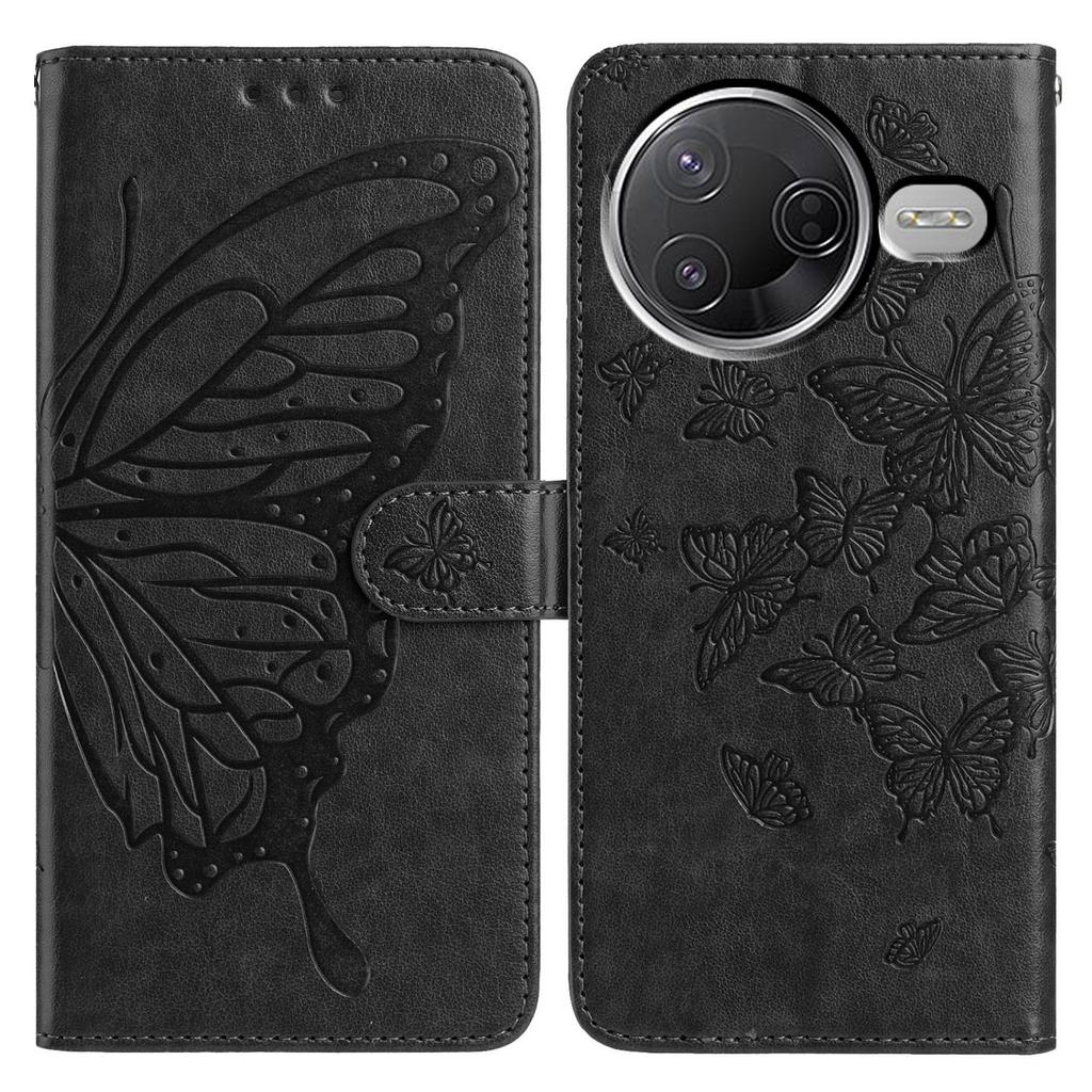 Brieftasche Hülle für Xiaomi Redmi K80 5G/Poco F7 Pro 5G PU-Leder Handyhülle mit Schmetterlingsaufdruck und Trageband