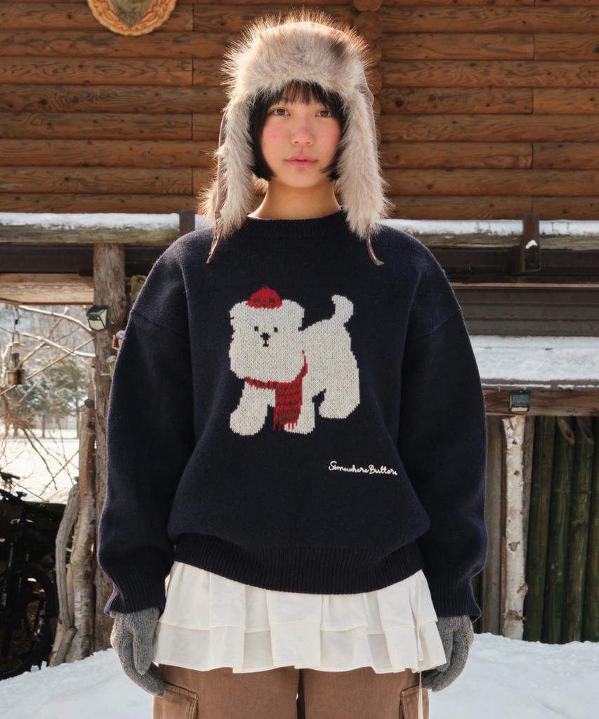 Sseomweeobeoteo Winter Butteree Sweater - Navy