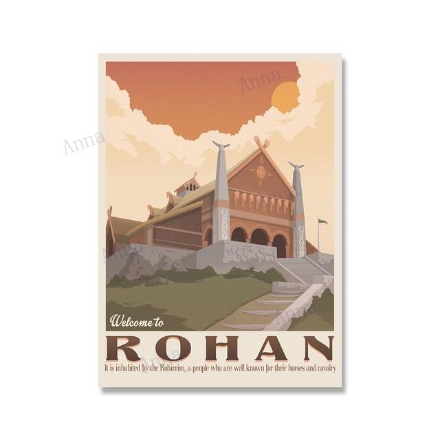 Canvas Painting Nordic Vintage Travel Poster and Prints Tolkien Middle Earth Landscape LOTR Art Wall Pictures Living Room Decor No Frame