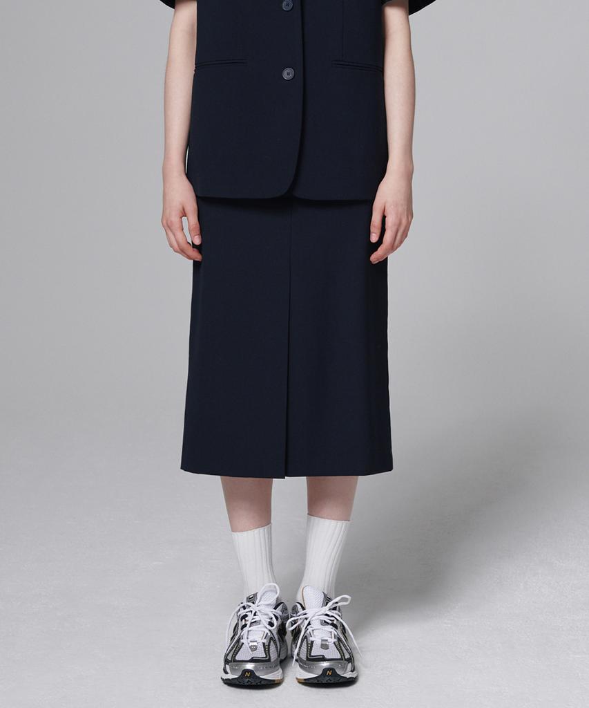 Aussel Summer Wool Midi Skirt Navy