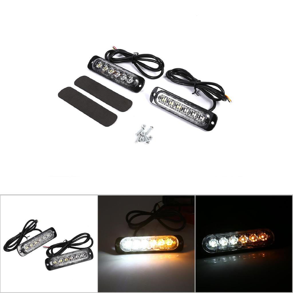 2pcs 12V 6 LED Car Truck Emergency Warning Strobe Light Hazard Flashing Lamp Amber  White