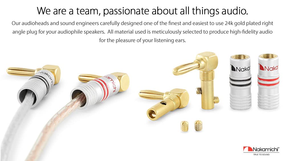 Nakamichi Excel Series 24K Gold Plated Banana Plugs 12 AWG 18 AWG Gauge Size 4mm Speaker Amplifier AV Stereo Home Theater Audio Wire Cable Screw