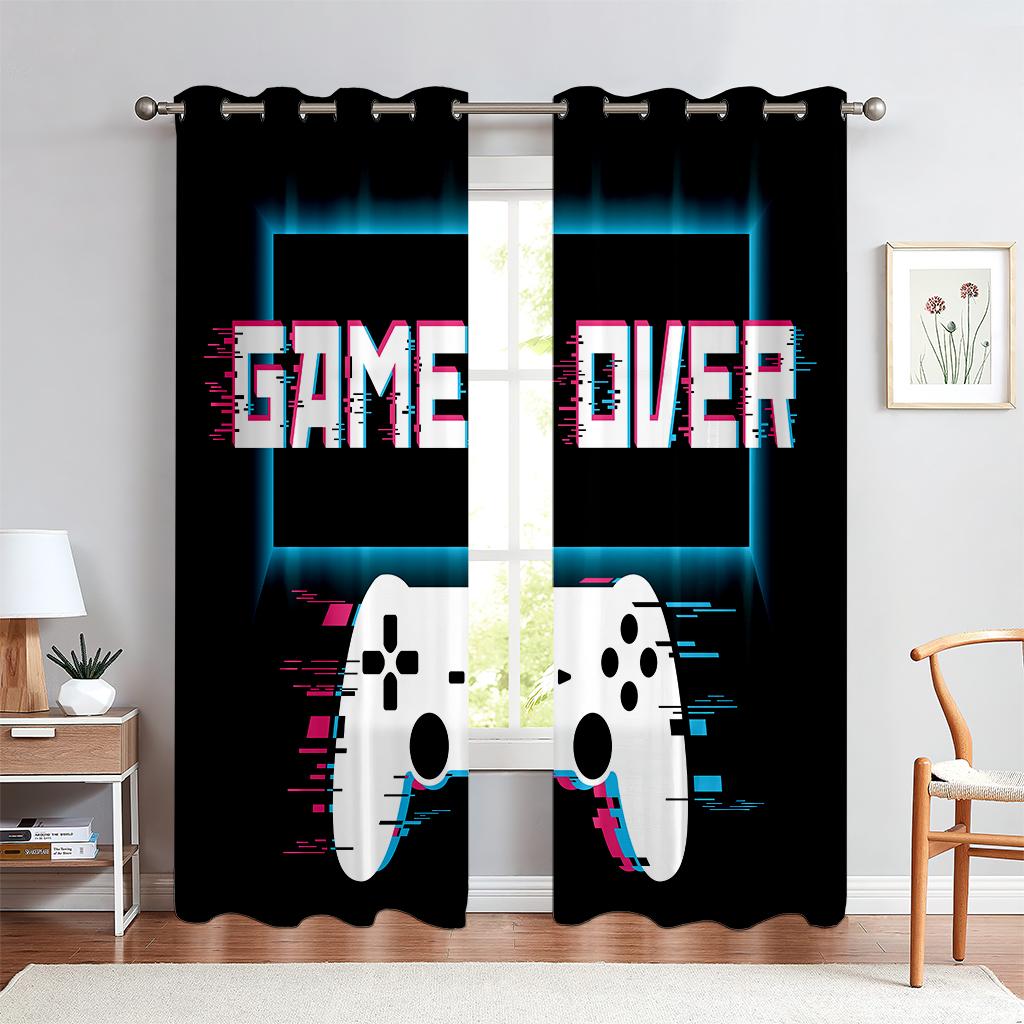 

2 шт., напечатанные шторы с рисунком игрового контроллера, полупрозрачные декоративные шторы для спальни и гостиной комнаты для киберспорта W50xH140(CM)x2PCS&Rod pocket